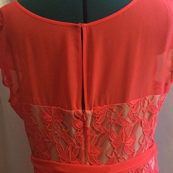 NWOT by DANNY & NICOLE in size 18 tangerine colored dress sheer top with overlay - Picture 11 of 15